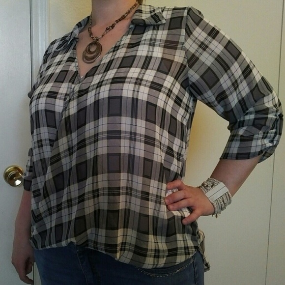 Lilian Tops - Lilian Plus Size Plaid Wrapped Tunic Top